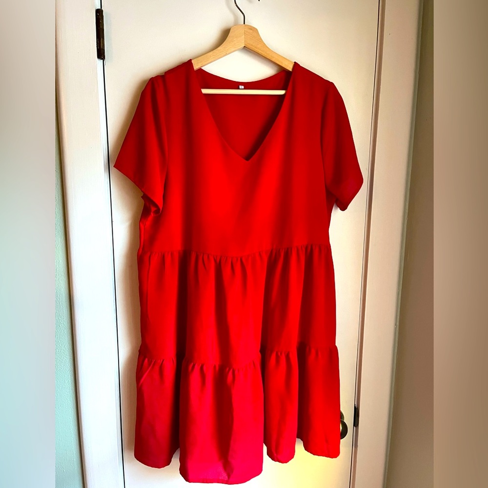 Amoretu Women Summer Tunic Dress V Neck Casual Loose Flowy Swing Shift Dresses